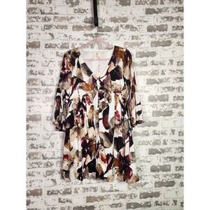 Entro Mini Boho Floral Dress Small V-Neck Button Details Bell Sleeve Lined Artsy